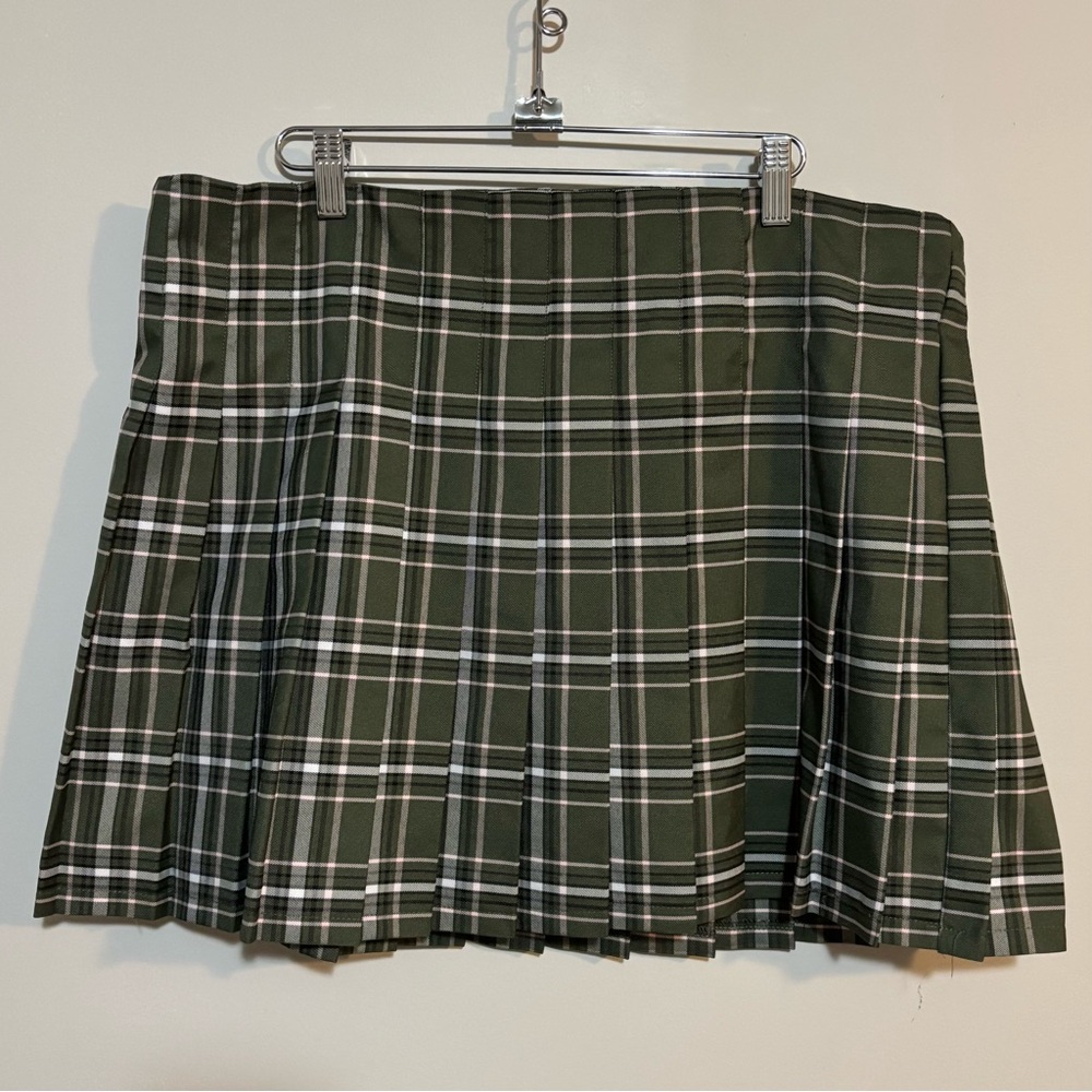 No Boundaries Y2K Green Plaid Pleated Mini Skirt | Womens Sz XXL